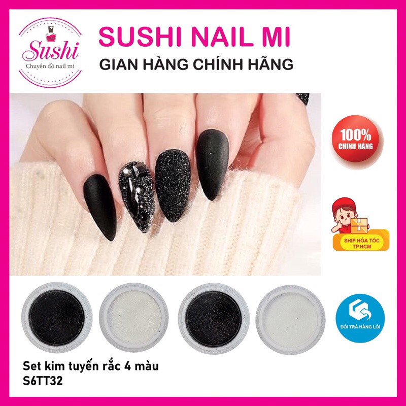 Set kim tuyến rắc trắng đen trang trí móng lấp lánh - Sushi nail mi