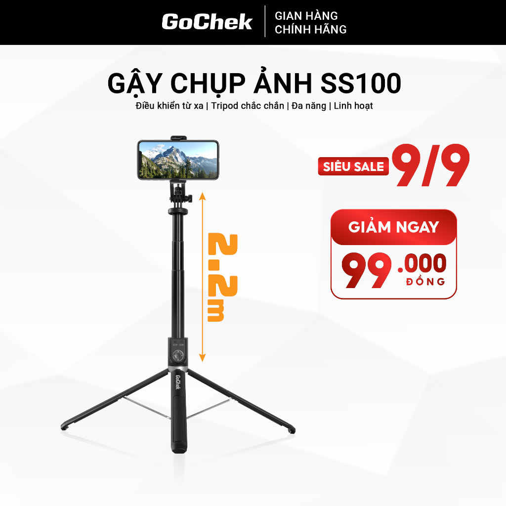 Gậy chụp ảnh tripod/ selfi bluetooth điện thoại, livestream, vlog đa năng kéo dài 2m2 Gochek SS100