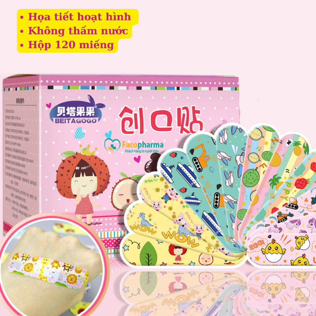 Hộp 120 miếng băng keo cá nhân dễ thương hoạ tiết hoạt hình thoáng khí tiện dụng siêu dính chống thấm nước CN025
