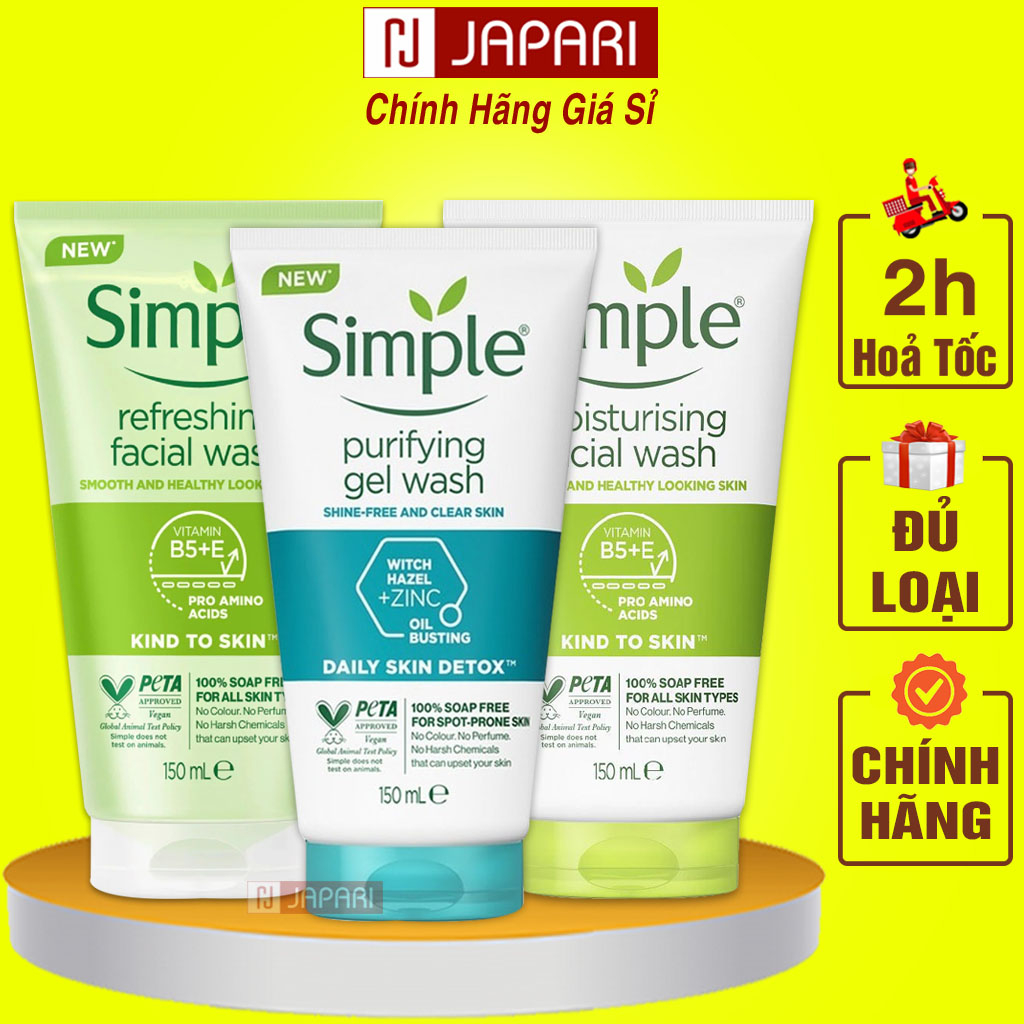 Sữa Rửa Mặt Simple CHÍNH HÃNG Cho Da Dầu Mụn, Khô, Nhạy Cảm - Sửa Rửa Mặt Simple Kind To Skin Cho Nam Nữ Srm Japari