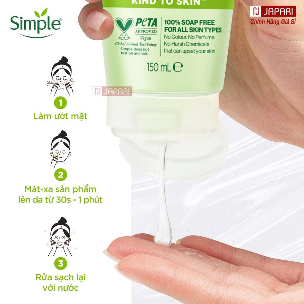 Sữa Rửa Mặt Simple CHÍNH HÃNG Cho Da Dầu Mụn, Khô, Nhạy Cảm - Sửa Rửa Mặt Simple Kind To Skin Cho Nam Nữ Srm Japari