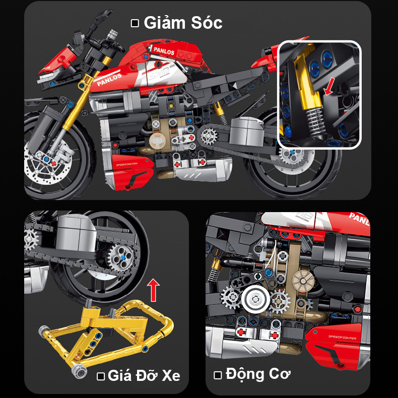 Đồ Chơi Lắp Ráp Xếp Hình Mô Hình Xe Máy Motor Ducati Panigale V4SP 672006 Với 981 PCS Phiên Bản Tỉ Lệ 1:8