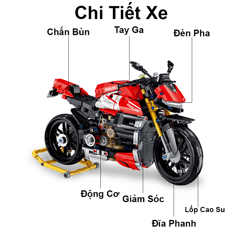 Đồ Chơi Lắp Ráp Xếp Hình Mô Hình Xe Máy Motor Ducati Panigale V4SP 672006 Với 981 PCS Phiên Bản Tỉ Lệ 1:8