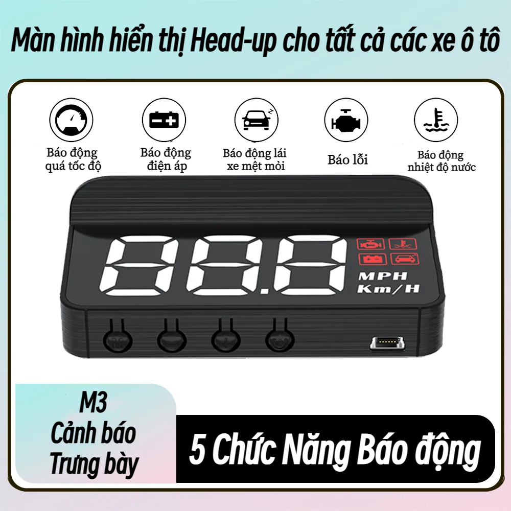 HUD Hiển Thị Tốc Độ Kính Lái Ô Tô M3 Cắm Nguồn OBD2 HD Chất Lượng Cao