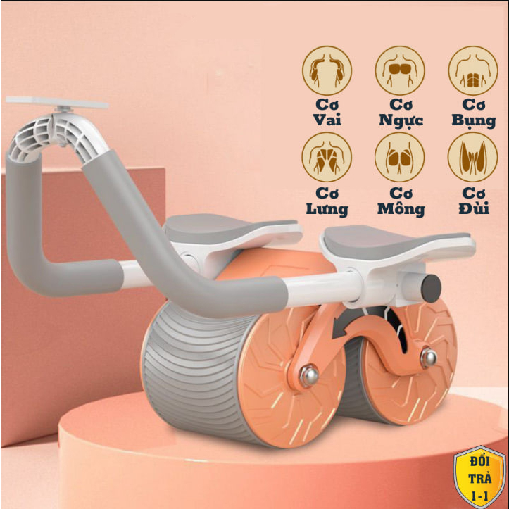 Dụng cụ tập cơ bụng Tặng Thảm lót chân, hỗ trợ tập plank bằng con lăn siêu tiện dụng, có đếm tự động