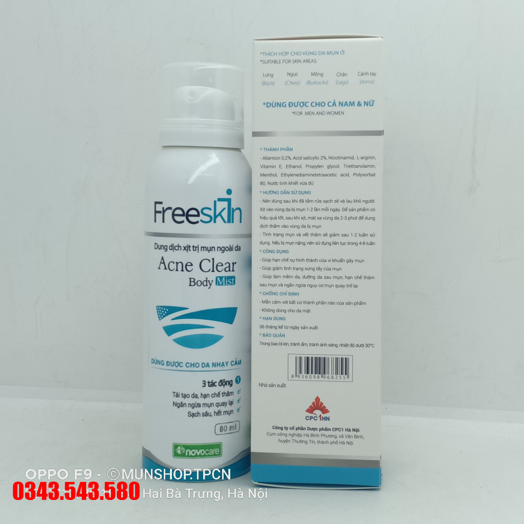 Combo ngừa mụn Freeskin / Gel tắm Freeskin /novo - Sạch mụn, hết thâm - Tự tin vai trần