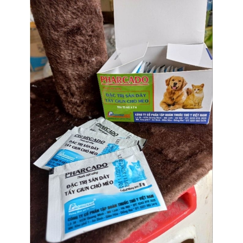 Tẩy giun sán chó mèo Pharcado hộp 25 gói hiệu quả chỉ trong một lần dùng - Pharmavet