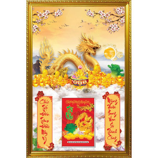 - lịch tết 2024 - bìa lịch gỗ tráng gương 45x65cm - khung nhựa xi vàng