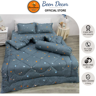 (Siêu giảm giá) Combo 5 Món Ga Gối Chăn Phao Trần Bông Dày, Dùng Đắp Mùa Đông Mẫu Vũ Trụ, Chăn Bông Hơi Siêu Nhẹ