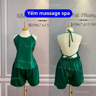 Bộ yếm massage dưỡng sinh, set yếm spa quần đùi lụa cao cấp, nhiều màu