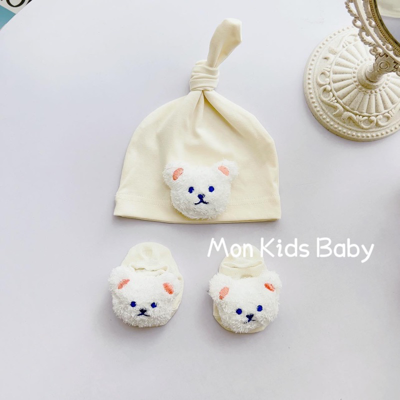 Set mũ + tất hình thú cho bé sơ sinh từ 0-6m