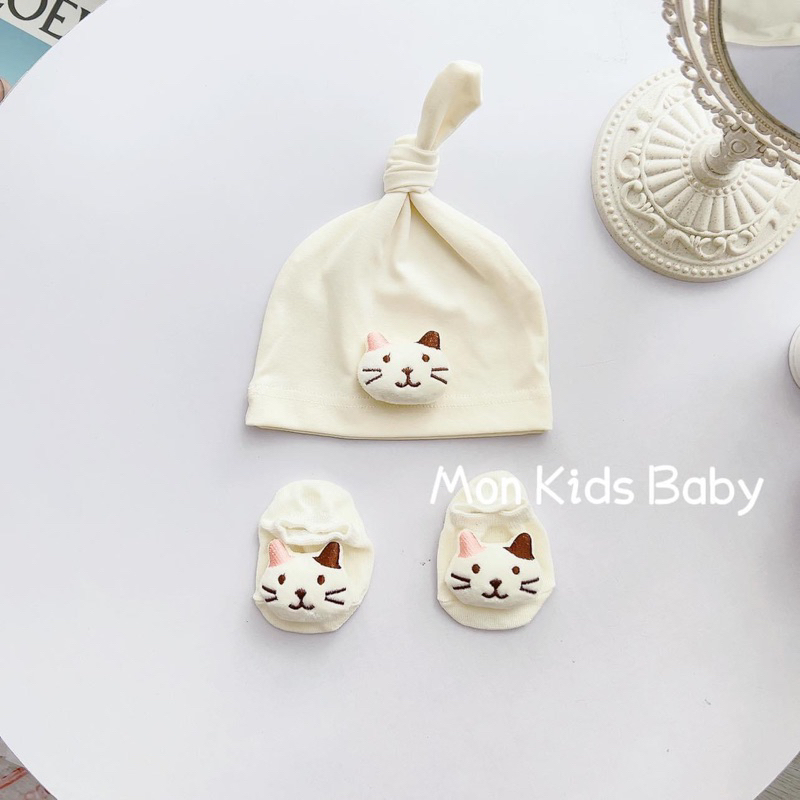 Set mũ + tất hình thú cho bé sơ sinh từ 0-6m