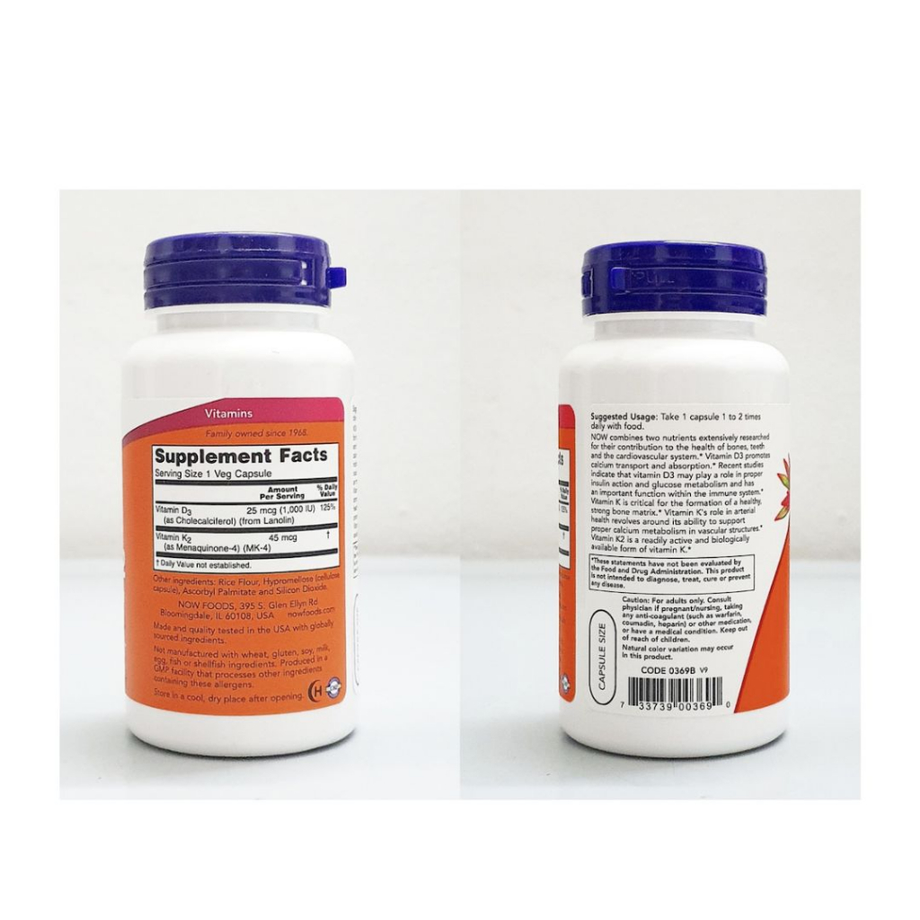 Bổ sung vitamin D3, K2 Now Vitamin D-3 & K-2, 1,000 IU / 45 mcg 120 viên tăng sức đề kháng, cải thiện sức mạnh cơ bắp
