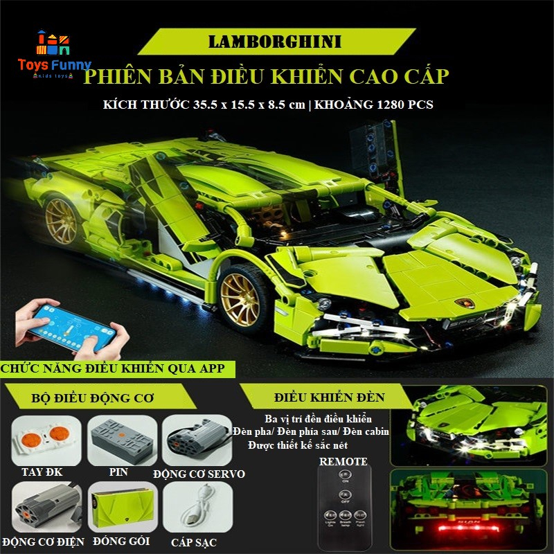 Mô hình lắp ráp Lego siêu xe Lamborghini EKP 37 có động cơ đèn điều khiển với 1280 mảnh ghép