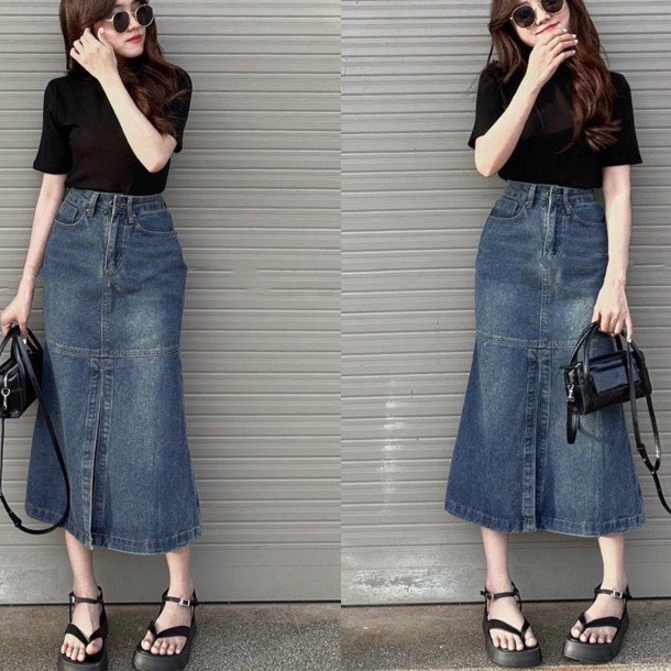 Chân váy jean đuôi cá nữ dáng dài xẻ tà - Retrostyle - Cv9365_9782/P12K11