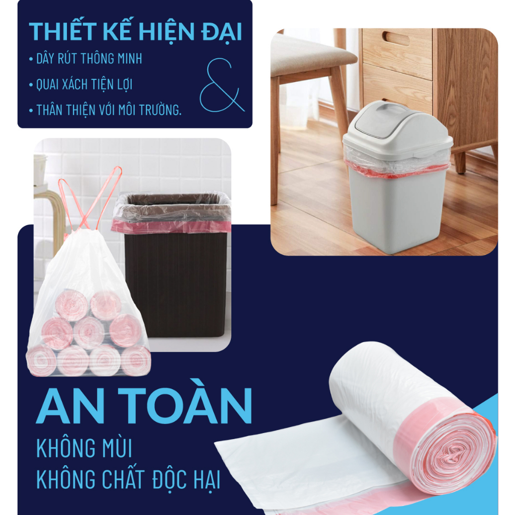 Túi PP Nhựa - Cuộn 50 Túi Đựng Rác Dây Rút Trường phước Plastic - màu đen xanh hồng hàng Xuất khẩu