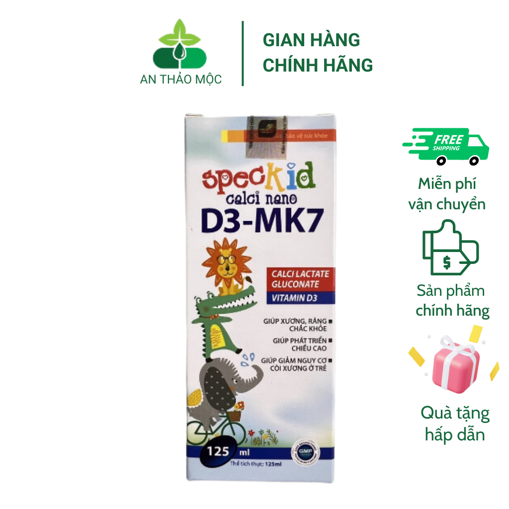 Siro Speckid Calci Nano D3 MK7 giúp bé hấp thu canxi vào răng, xương và phát triển chiều cao chai 125ml