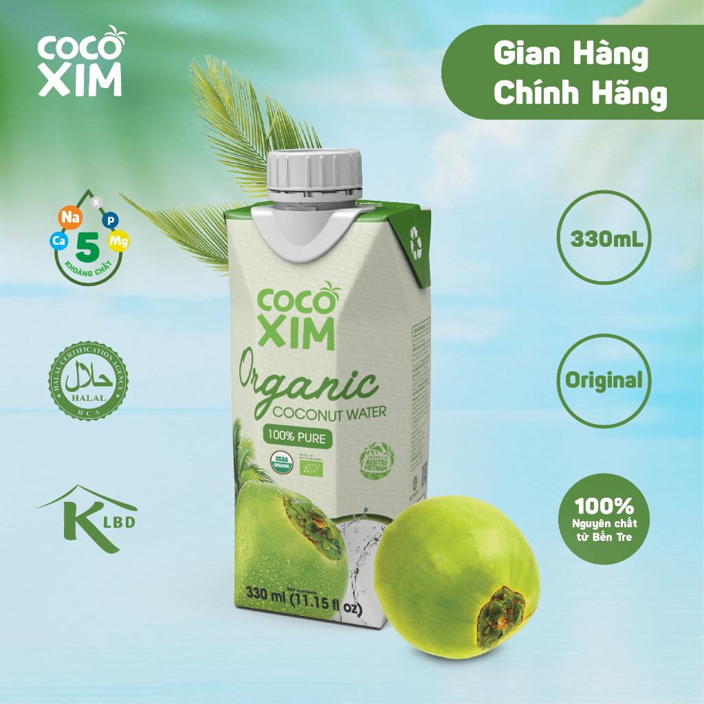 Nước dừa đóng hộp Cocoxim Organic dung tích 330ml/Hộp