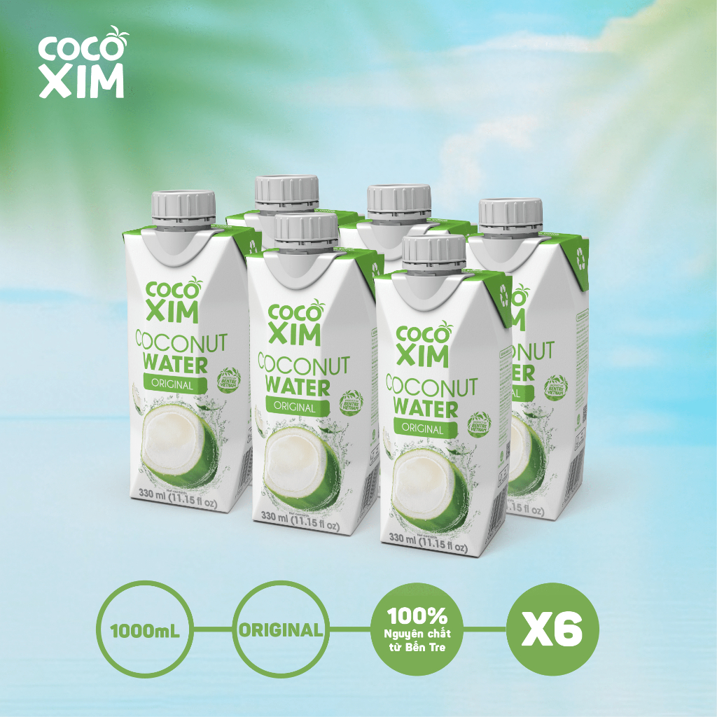 COMBO 6 HỘP Nước dừa đóng hộp Cocoxim Xanh 330ml/ Hộp