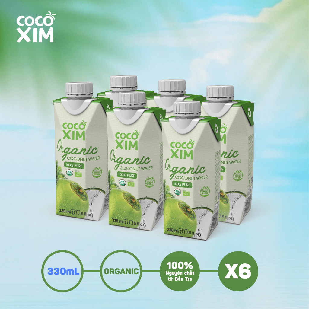 COMBO 6 HỘP Nước dừa đóng hộp Cocoxim Organic 330ml/ hộp