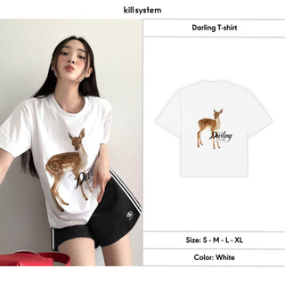 Áo thun oversize và form fit Killsystem tay ngắn Darling T-Shirt chất thun cotton màu trắng nam nữ