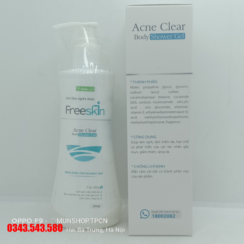Combo ngừa mụn Freeskin / Gel tắm Freeskin /novo - Sạch mụn, hết thâm - Tự tin vai trần