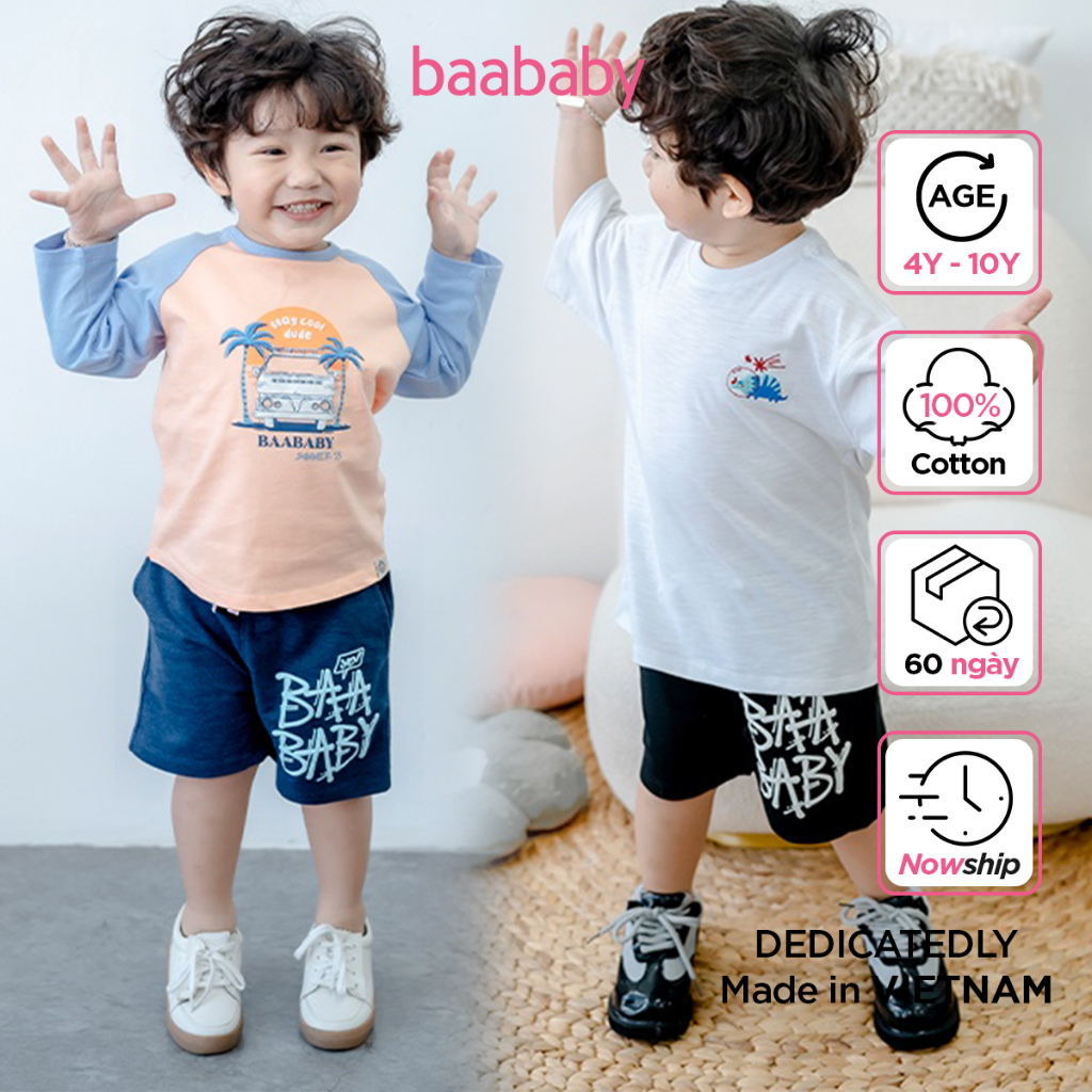 Quần short bé trai phong cách, quần thun sọc phối túi cho bé trai từ 4 tuổi - 10 tuổi Baa Baby - B-BT-QU05N-03