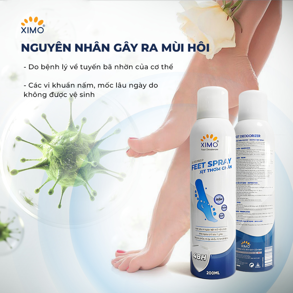 Xịt thơm chân Ximo 200ml giúp khử mùi hôi chân và khử mùi giày ngăn tiết mồ hôi và vi khuẩn gây mùi