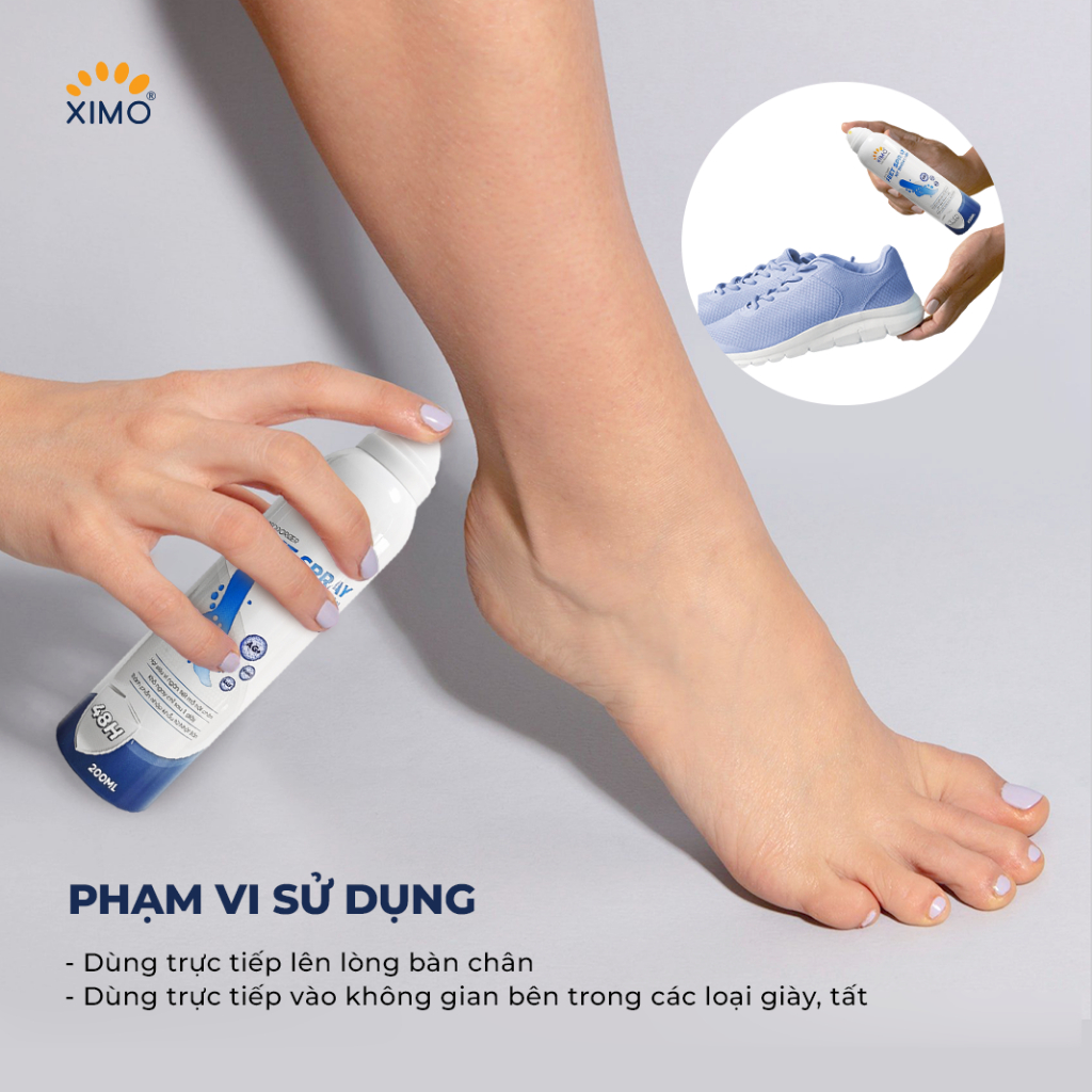 Xịt thơm chân Ximo 200ml giúp khử mùi hôi chân và khử mùi giày ngăn tiết mồ hôi và vi khuẩn gây mùi