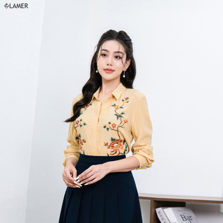Áo Sơ Mi Nữ Thêu Hoạ Tiết LAMER Sơ Mi Lụa Nữ Dài Tay Cổ Bẻ Dấu Khuy LAMER L61H23Q060