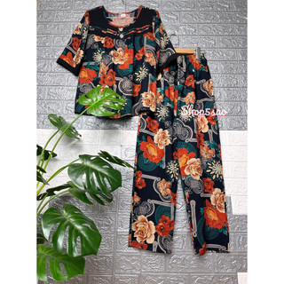 Đồ bộ trung niên, Bộ tole lanh mặc nhà SHOP5SAO chất lanh nhung, quần dài áo tay lỡ  (48-78kg)_Link 2