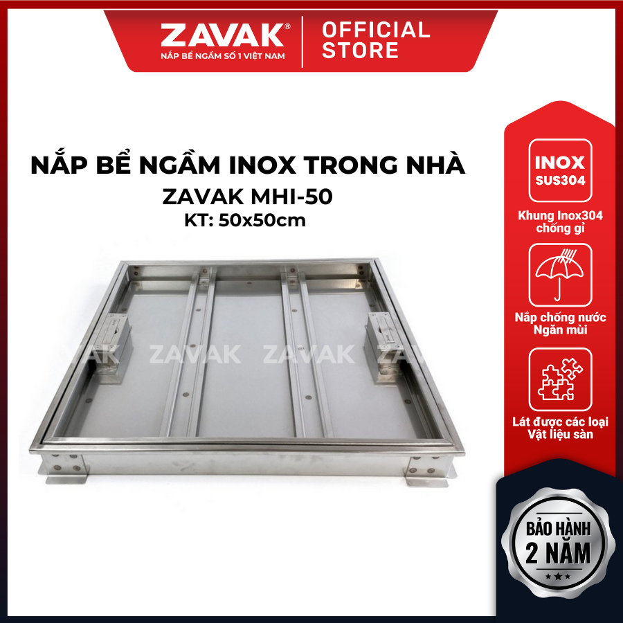 Nắp bể ngầm ZAVAK MHI-50 KT50x50cm/ lát gạch 2cm/ inox 304
