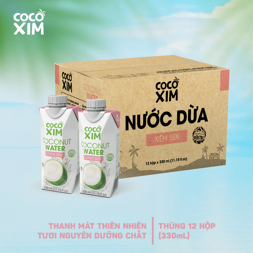 Thùng 12 Hộp Nước Dừa Xiêm Sen Cocoxim 330ml/hộp