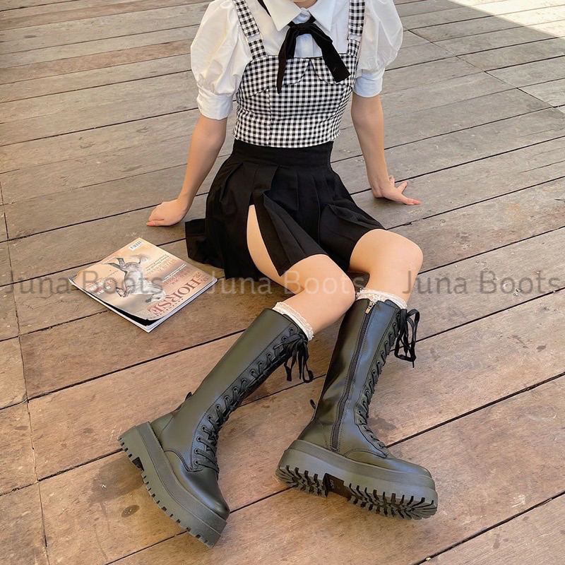 Giày Bốt đùi chiến binh tăng chiều cao - Boots đùi đế bánh mì 6cm hàng Qc Loại 1