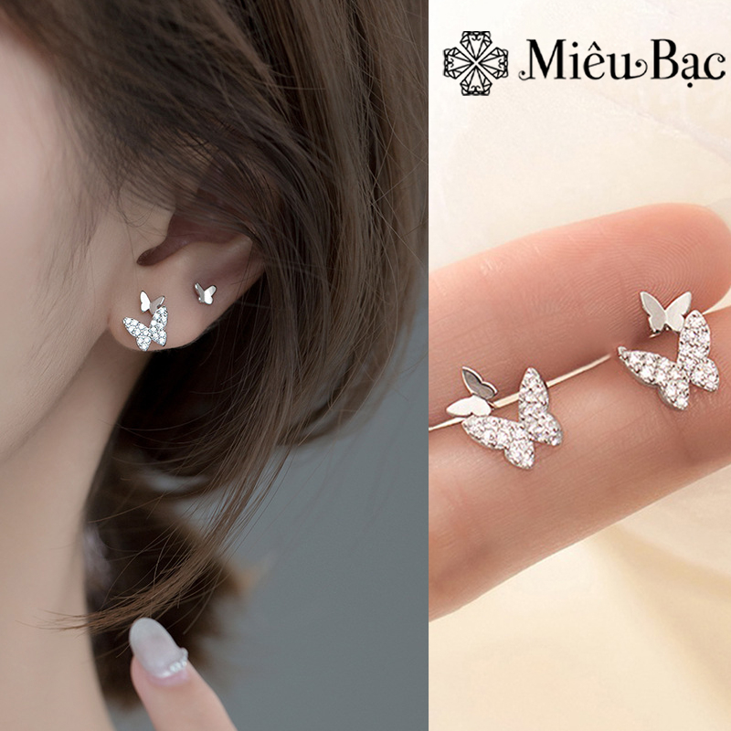 Bông tai bạc nữ Miêu Bạc khuyên tai hồ điệp đính đá dễ thương chất liệu bạc S925 thời trang phụ kiện trang sức B400100