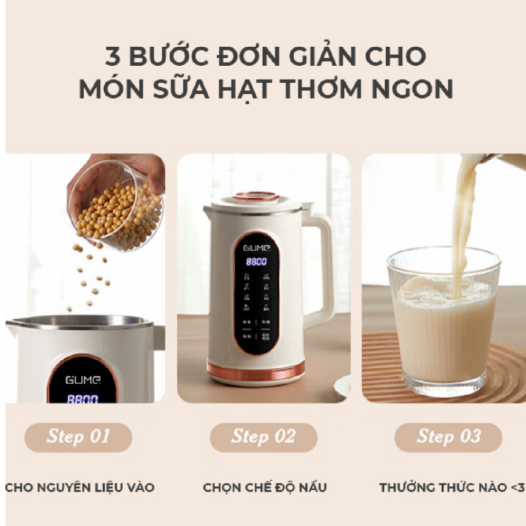 Máy Làm Sữa Hạt Mini PRO Gume Dung Tích 1,2 Lít, Đa chức Năng - Nhập Khẩu Hàn
