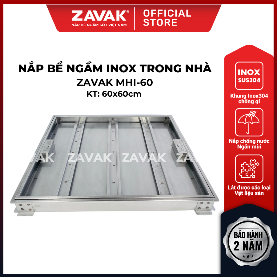 Nắp bể ngầm ZAVAK MHI-60 KT60x60cm/ lát gạch 2cm/ inox 304