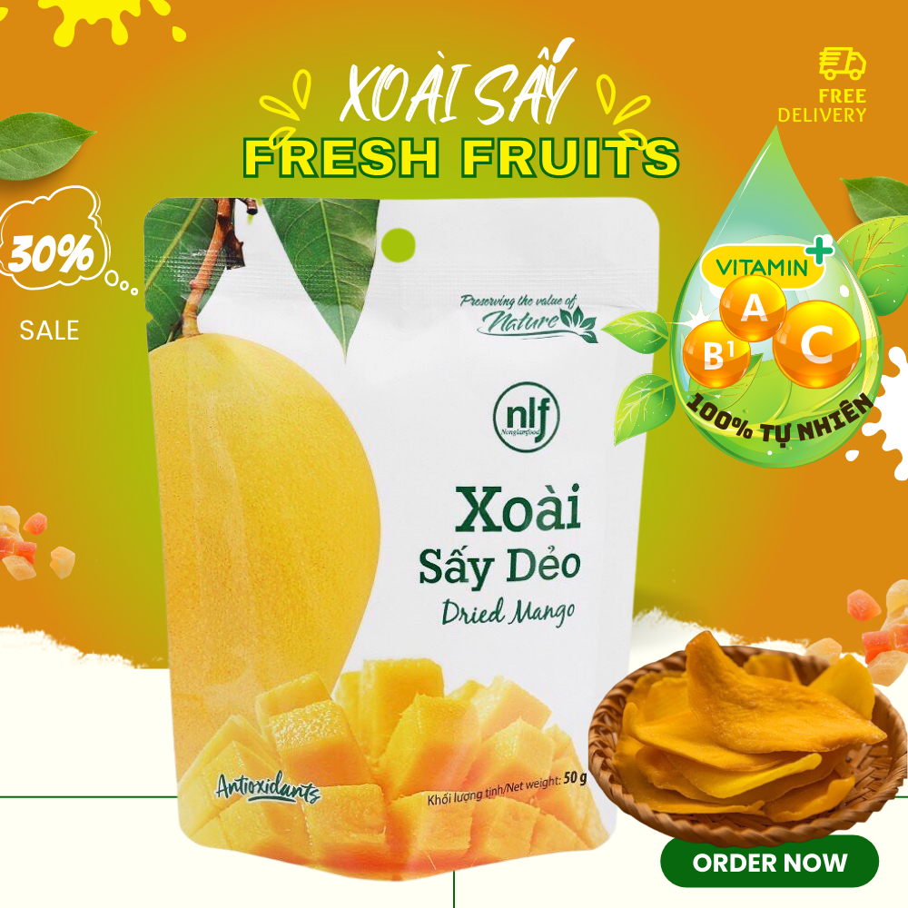 Xoài sấy dẻo Nông Lâm Food, ăn vặt healthy giá rẻ, trái cây sấy thơm ngon