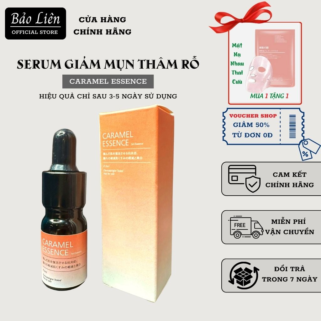 Serum giảm mụn Caramel Essence,serum giảm mụn mờ thâm,trắng da mặt,se khít lỗ chân lông