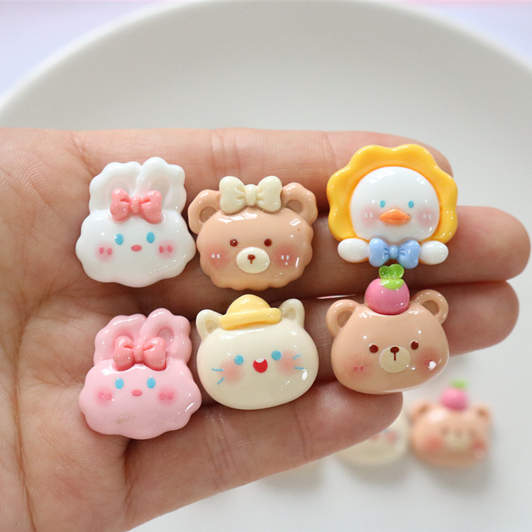 Sticker gắn dép, charm gấu nâu thỏ trắng thỏ hồng nhựa bóng