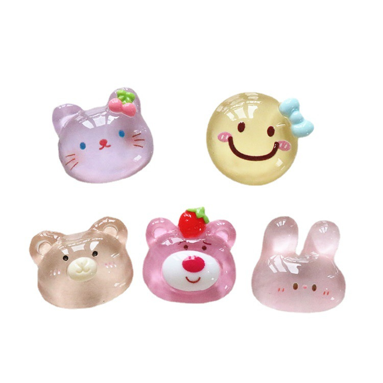 Sticker gắn dép, charm gấu dâu Pink Bear thỏ hồng Kitty nhựa trong