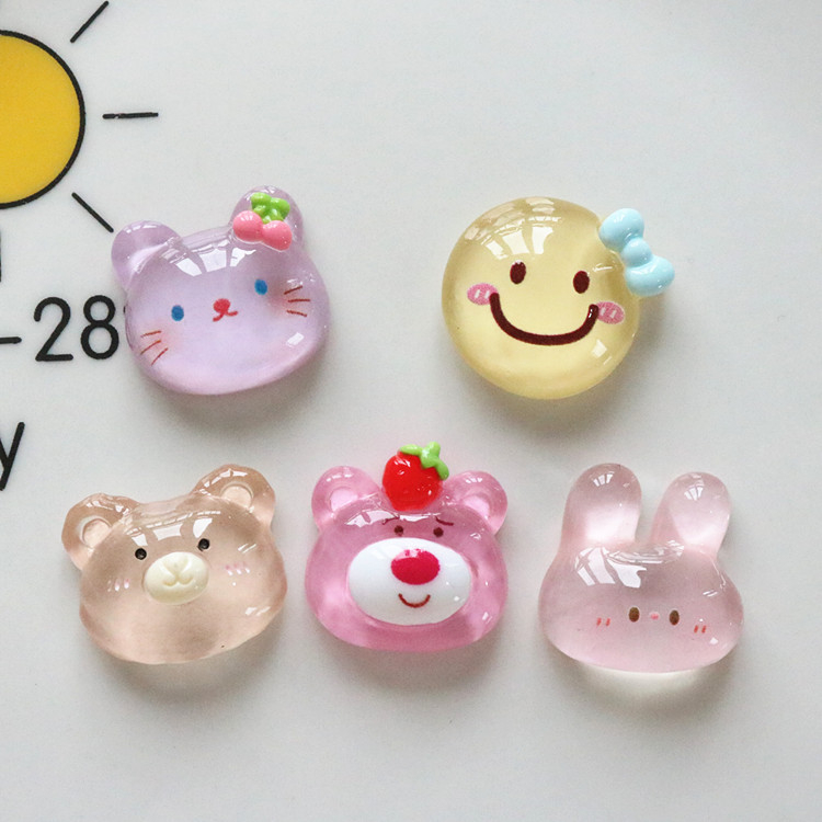 Sticker gắn dép, charm gấu dâu Pink Bear thỏ hồng Kitty nhựa trong