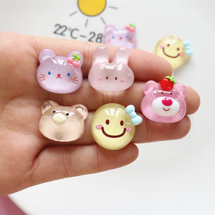 Sticker gắn dép, charm gấu dâu Pink Bear thỏ hồng Kitty nhựa trong