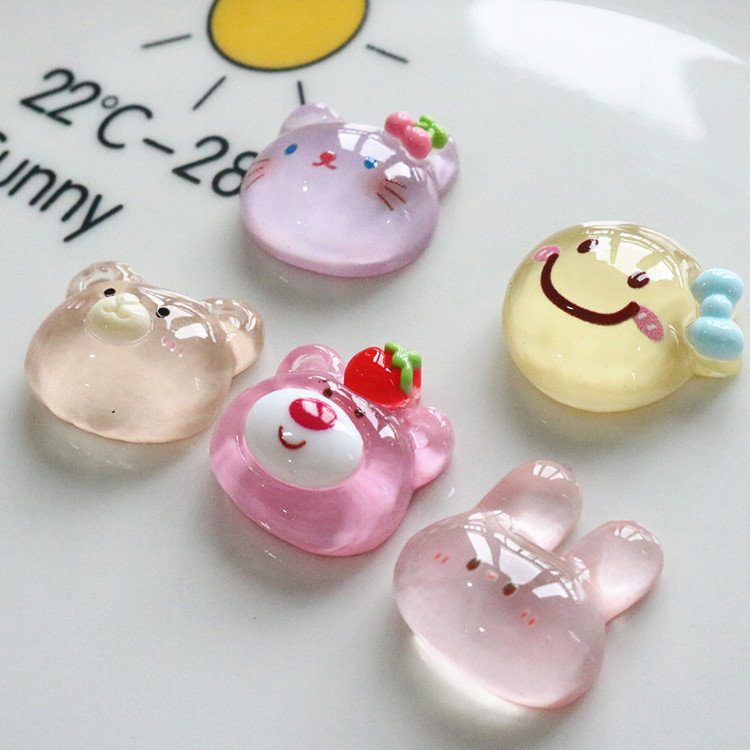 Sticker gắn dép, charm gấu dâu Pink Bear thỏ hồng Kitty nhựa trong