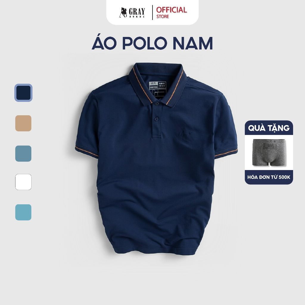 Áo Polo Nam Có Cổ GRAYHOMME Phối Bo Viền Cổ Phom Dáng Ôm, Chất Vải Mát (TPM3015)