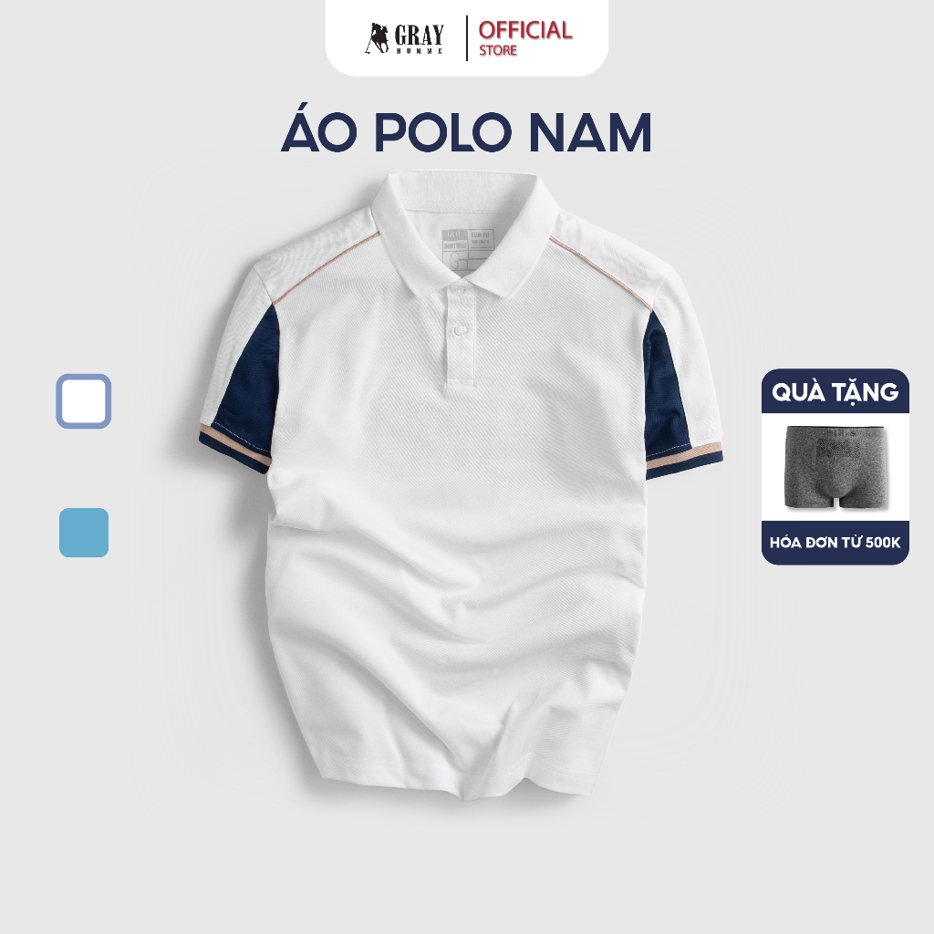 Áo Phông Polo Nam Phối Vai Có Cổ Tay Ngắn GRAYHOMME Áo Thun nam Vải Cotton Cao Cấp TPG3027