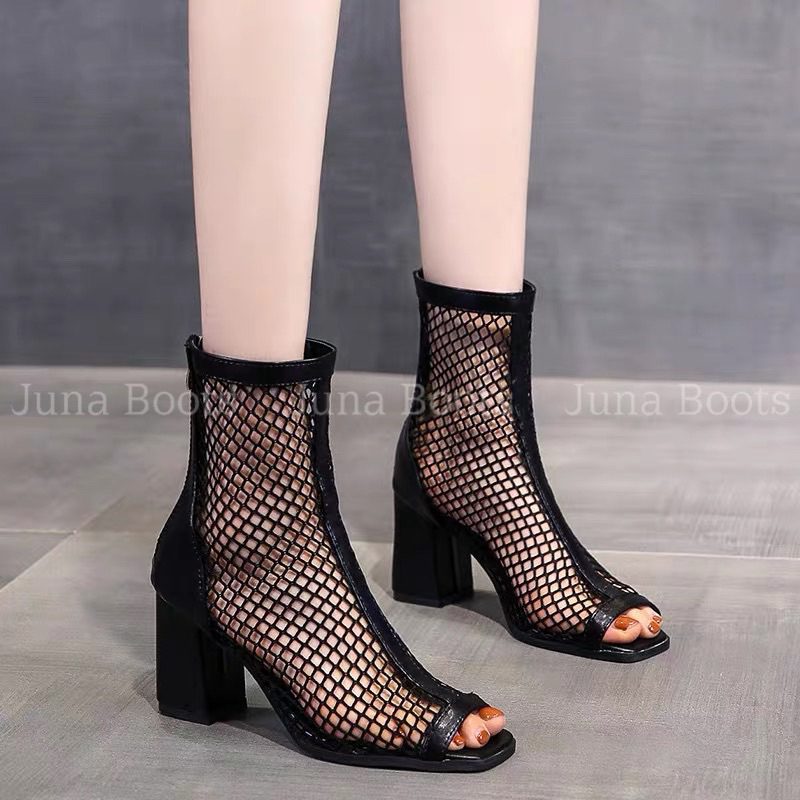 Giày Boots lưới gót trụ thoáng khí