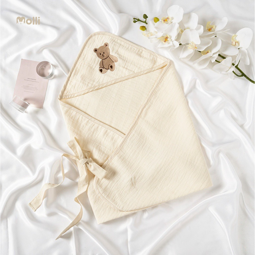 Khăn quấn/ choàng ủ sơ sinh đa năng MOLLI vải sợi Muslin cao cấp 80cm x 80cm