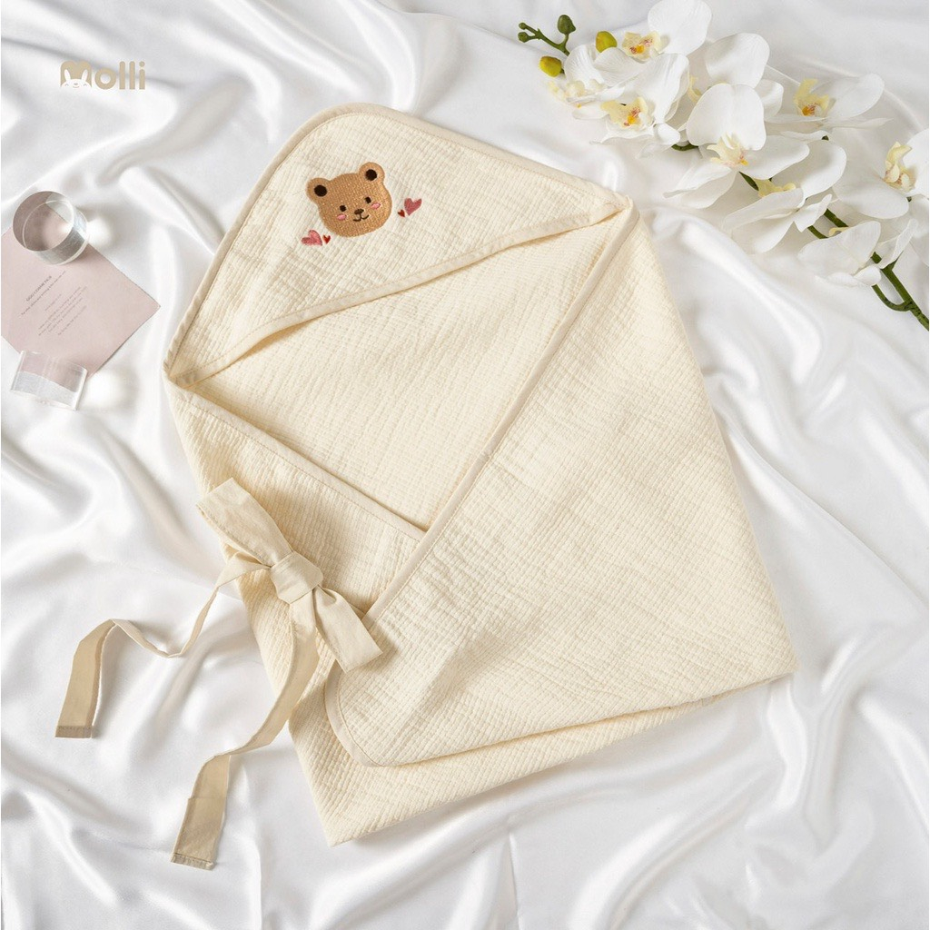 Khăn quấn/ choàng ủ sơ sinh đa năng MOLLI vải sợi Muslin cao cấp 80cm x 80cm