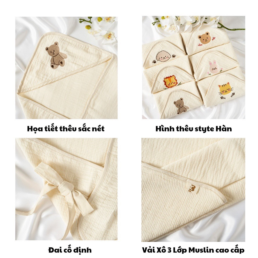 Khăn quấn/ choàng ủ sơ sinh đa năng MOLLI vải sợi Muslin cao cấp 80cm x 80cm